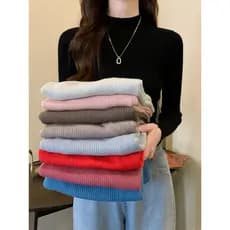 Meia gola alta camisola senhoras outono inverno fino-ajuste magro manga comprida Bottoming malhas primavera outono moda