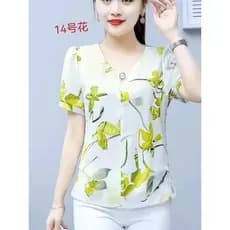 Camiseta superior feminina verão novo estilo redução de idade tamanho grande de manga curta roupas florais mais magro ol