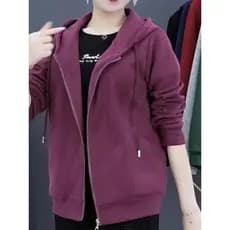 2025 Primavera Outono Roupas Versão Coreana Novo Estilo Cor Sólida Cardigan Com Capuz Manga Longa Forro de Lã Engrossado