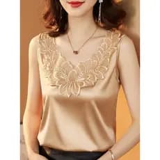 Novo estilo sem mangas colete de cetim estilingue camisa de fundo feminina terno interior wear verão rendas All-Match ex