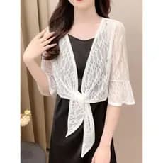 Verão curto exterior pequeno xale Cardigan jaqueta fina renda All-Match protetor solar roupas com estilingue saia Chiffo