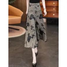 2026 estilo fino verão novo estilo mãe Culottes solto meia-idade Drape cintura alta impresso Tie-Dye oito pontos