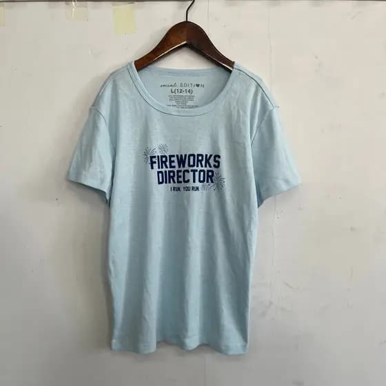 Diversão fogos de artifício carta camiseta feminina azul claro solto impresso manga curta verão Casual All-Match topo T1