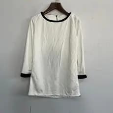 Francês simples preto branco cor combinando em torno do pescoço manga de três quartos topo feminino solto mais magro olh