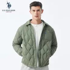 Uspoloassn American Poloassn Association Jaqueta leve masculina de inverno com lapela e jaqueta curta