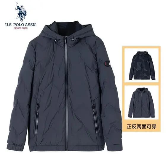 Uspoloassn American Poloassn Association Outono Inverno Jaqueta Masculina com Capuz Leve Jaqueta Dupla Face
