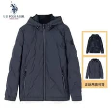 Uspoloassn American Poloassn Association Outono Inverno Jaqueta Masculina com Capuz Leve Jaqueta Dupla Face