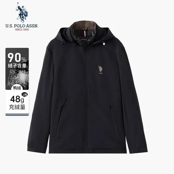 Uspoloassn American Poloassn Association Jaqueta masculina de inverno curta Casual à prova de vento com capuz
