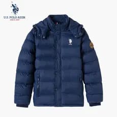 USPOLOASSN Jaqueta acolchoada masculina jaqueta de inverno com capuz curto Casual acolchoado jaqueta masculina juventude