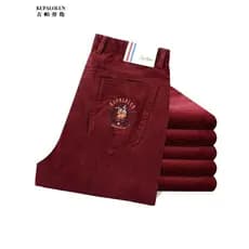 Calças casuais masculinas de meia-idade, cor sólida, cintura alta média, estiramento, grosso, negócios, casual, S