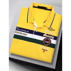 Camiseta masculina de lapela de alta qualidade listrada de algodão puro Casual Top solto tamanho grande meia manga Paul