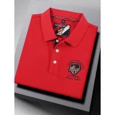 Grande vermelho de manga comprida camiseta masculina puro algodão Paul bordado lapela Benming ano topo camisa POLO Botto