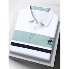 Marca masculina Paul duplo mercerizado puro algodão listrado manga curta camiseta lapela moda Casual topo verão camisa P