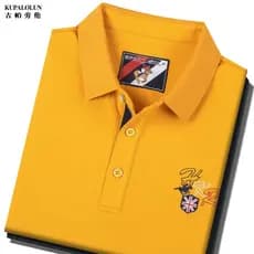 Marca masculina primavera outono duplo mercerizado algodão manga comprida camiseta cor sólida lapela moda Casual camisa