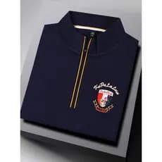 Primavera outono Modal algodão manga comprida camiseta masculina negócios Casual meio alto zíper topo Paul gola alta