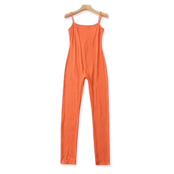 Cor sólida com nervuras estilingue macacão feminino verão magro olhar quente menina Wear Yoga esportes Bottoming macacão