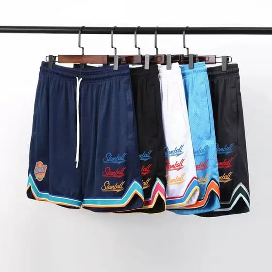 Slambl novos Shorts finos ins na moda tecido lado aberto novo estilo praia calças de basquete de perna larga listrado Re