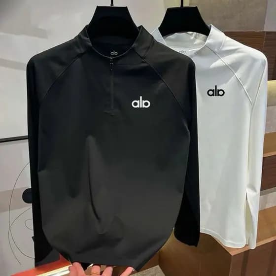Outono inverno novo estilo esportes ao ar livre de secagem rápida de manga comprida meio zíper masculino correndo Fitnes
