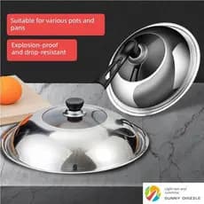 Tampa de panela de aço inoxidável 32cm, tampa wok doméstica, panela de sopa wok, tamanho a vapor, tampa Universal de pan