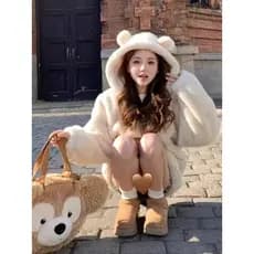 Casaco de lã de cordeiro feminino inverno novo estilo orelhas de urso ambientalmente amigável imitação de pele Rex coelh