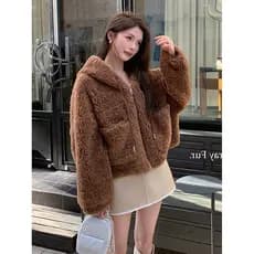 Americano Retro imitação de cordeiro pelúcia jaqueta com capuz feminino outono inverno versão coreana solto Casual curto