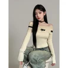 Puro desejo doce menina quente de um ombro topo feminino outono inverno nicho americano de manga comprida camisa de fund