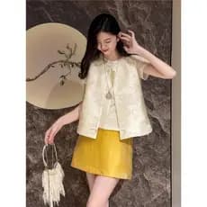 Novo estilo chinês estilo chinês roupas femininas 2025 verão novo estilo Retro fivela colete superior cintura alta Casua
