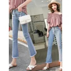 Calças Micro-queimadas Jeans femininas primavera outono cintura alta elástica calças de perna reta estudantes do sexo fe