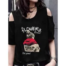 2026 verão novo estilo meia manga branca camiseta feminina solta sem alças camiseta de uma linha ombro vazado 95 algodão