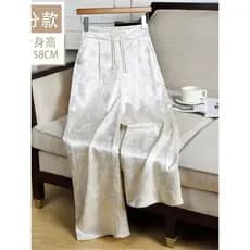 Pessoas pequenas 140-155 novo estilo chinês Jacquard estreito calças de perna larga mulheres verão fino cintura alta oit