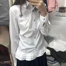 Japonês doce estilo Preppy listrado camisa de manga comprida feminina primavera outono novo estilo babados bainha nicho
