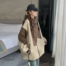 Jaqueta de cor contrastante feminina 2026 primavera outono novo estilo solto Casual mais magro olhar cor combinando pequ