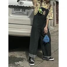 Macacão feminino primavera outono chique coreano jogo legal sal série sal doce sal Design solto sentir pequeno urso Jean