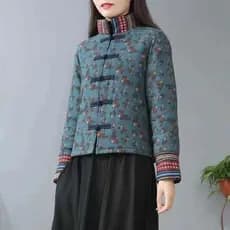 Outono inverno novo estilo algodão linho acolchoado jaqueta curta espessada pequena jaqueta estilo étnico Retro acolchoa