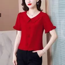 High-End de manga curta feminina Chiffon camisa novo estilo verão estilo ocidental jovem bonito 2026 estilo idade-reduzi