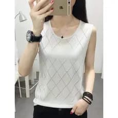 Tamanho grande camiseta de seda gelo verão solto sem mangas camisola feminina fina camisola oco Bottoming exterior topo