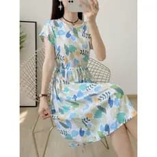 Verão de comprimento médio Floral algodão vestido de seda 2026 verão novo estilo pequeno exterior usar mãe saia de algod