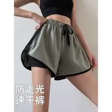 Calças esportivas femininas Shorts de secagem rápida 2025 novo estilo correndo Anti-exposição maratona quarto cinza Casu