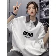 2025 primavera verão novo estilo camisa polo lapela manga curta camiseta feminina estudante solto mais magro olhar meado