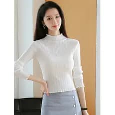 Meia gola alta camisola feminina outono inverno novo estilo interior de malha camisa de fundo curto fino-ajuste mais mag