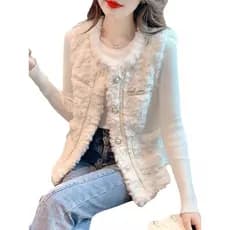 Xiaoxiang estilo colete de pele sintética feminino outono inverno jaqueta de pelúcia influenciador colete de algodão esc