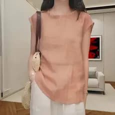 2026 verão novo estilo literário solto fungo renda em torno do pescoço sem mangas camisa de linho de algodão feminino Ca