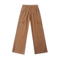 Macacão de algodão de perna larga primavera outono novo estilo moda feminina cintura alta botão com zíper Multi-bolso ca