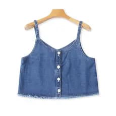 Camisola jeans verão novo estilo comércio exterior moda feminina redução de idade em torno do pescoço único Breasted em