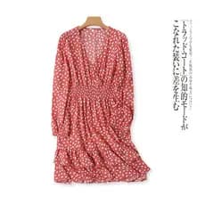 Vestido de verão novo comércio exterior moda feminina magro-ajuste cruz com decote em V manga comprida Retro impresso bo