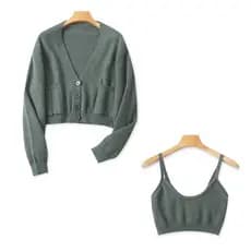 Cardigan camisola + estilingue conjunto de duas peças outono nova moda feminina recortada umbigo pequeno estilingue com