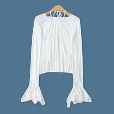 Camiseta plissada primavera outono novo estilo comércio exterior moda feminina magro-ajuste rendas Halterneck em torno d
