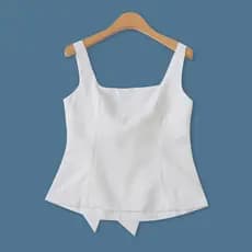 Sem mangas Bowknot pequena camisa verão novo estilo comércio exterior feminino estilo francês pescoço quadrado zíper lat