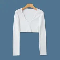 Camiseta de algodão de malha primavera outono novo estilo comércio exterior moda feminina magro-ajuste com decote em V p