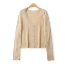 Design sentido Cardigan de malha primavera outono novo estilo comércio exterior feminino simples All-Match com decote em